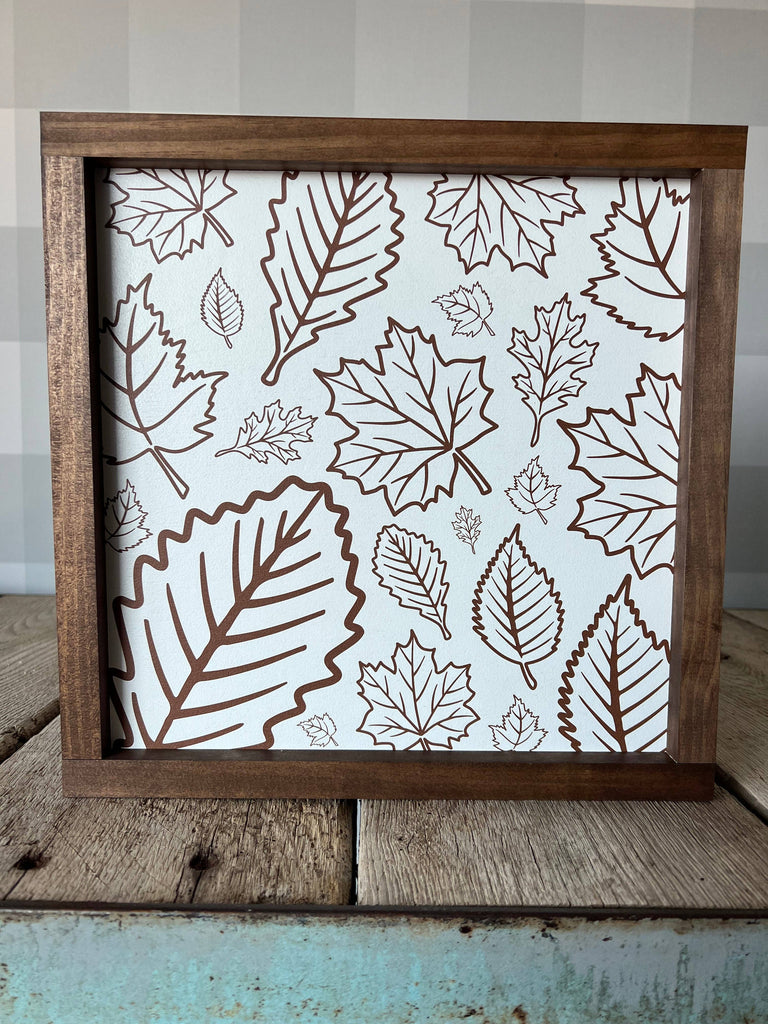 Leaf Pattern | Fall Wall Decor, Fall Home Decor - Dark Walnut / 9x9"