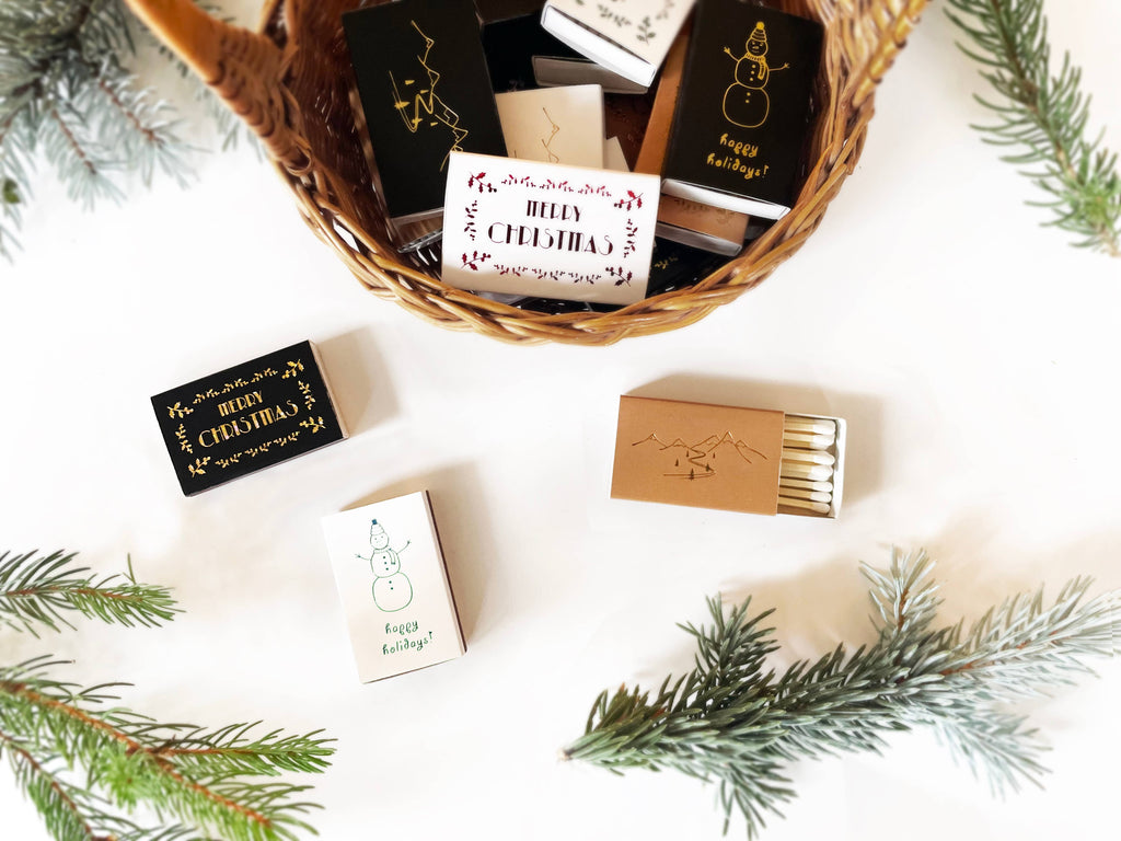 Merry Christmas Matchbox | Festive Yuletide Candle Matches - Black on White