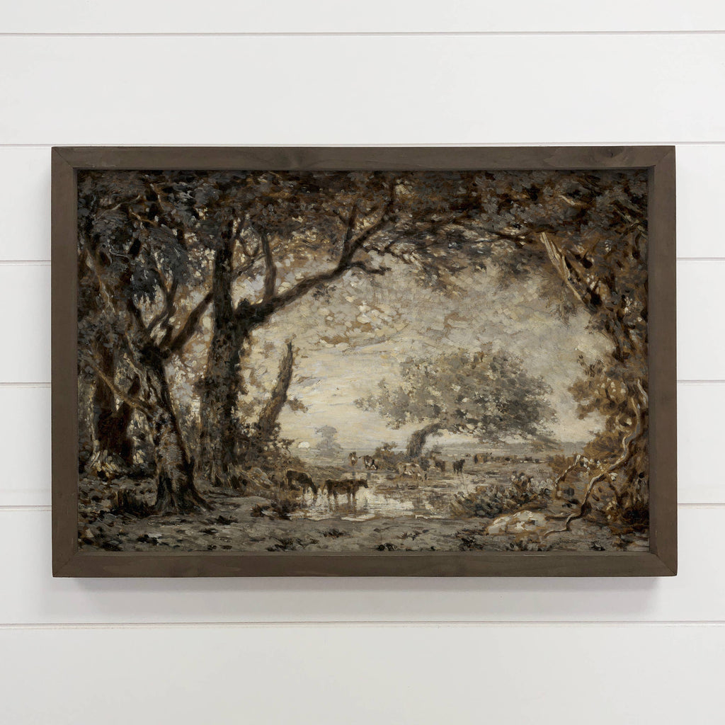 Forest Getting Dark - Forest Landscape Canvas Art - Framed  - 18x24" Large Canvas Art with Thick Wood Frame