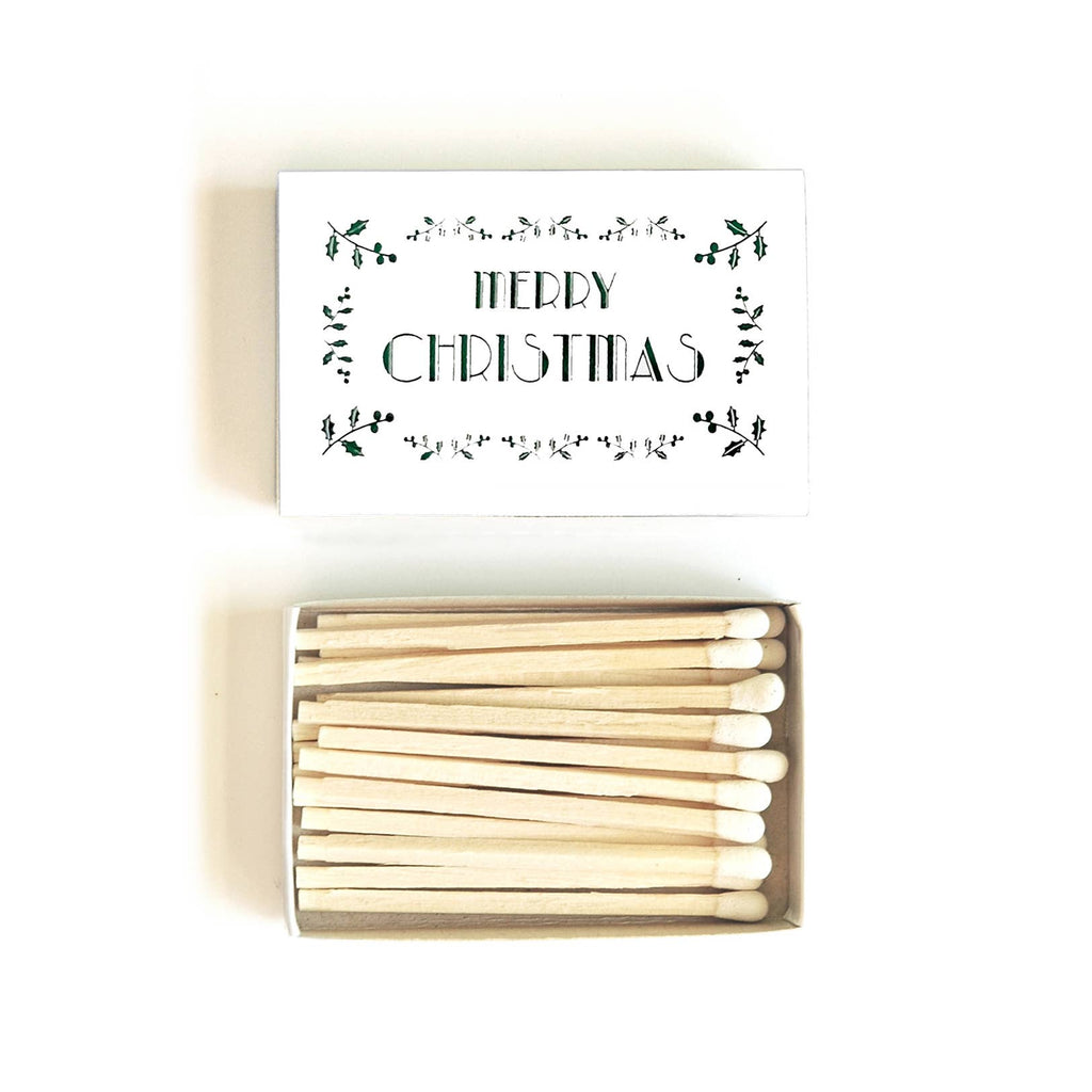 Merry Christmas Matchbox | Festive Yuletide Candle Matches - Black on White