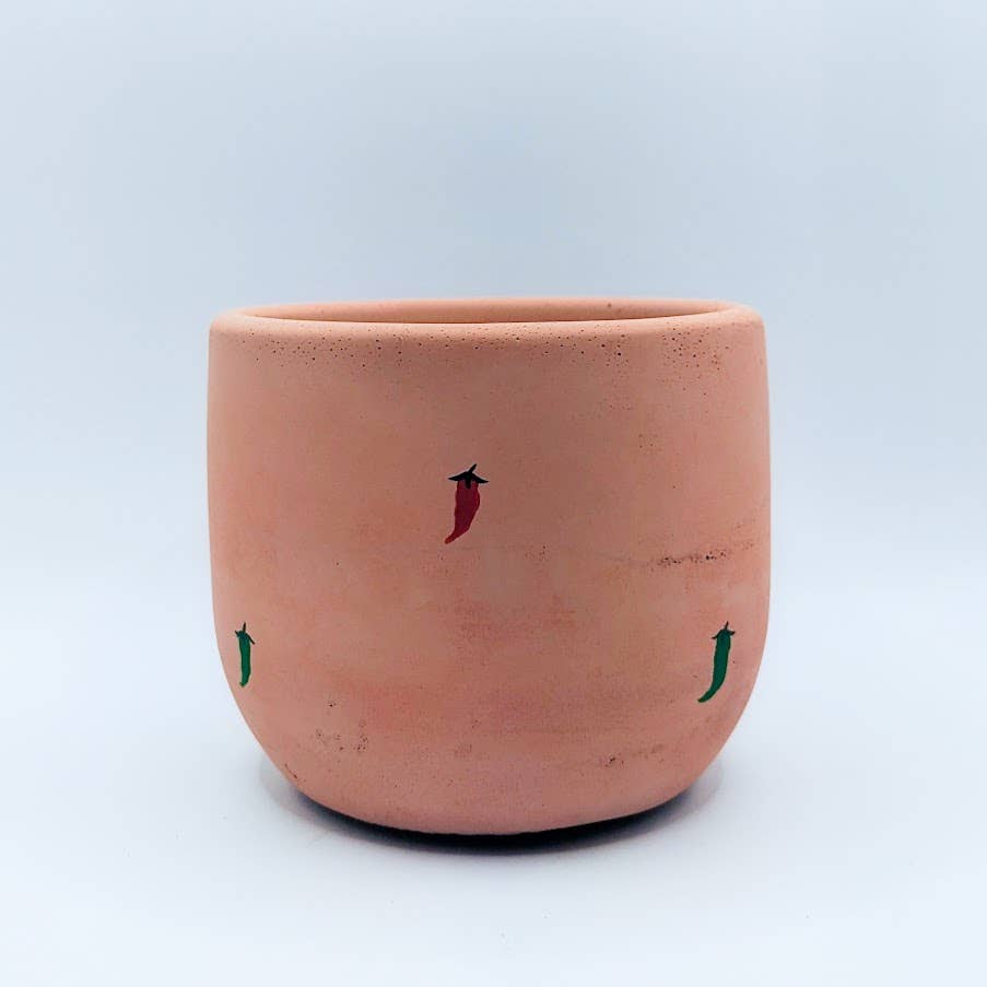 Bell Planter Painted - 4" | Plant Pot With Drainage Hole - Terra Cotta with Arches