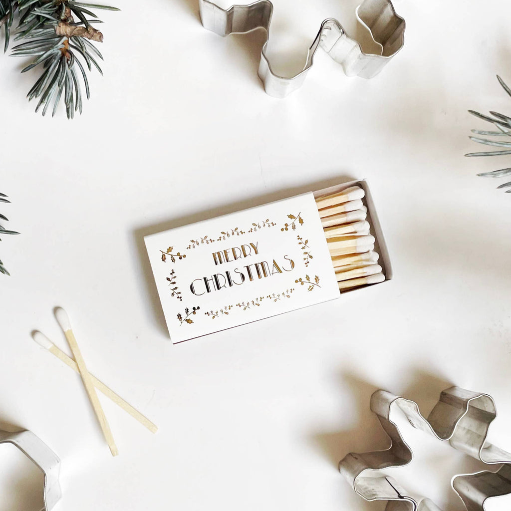 Merry Christmas Matchbox | Festive Yuletide Candle Matches - Black on White