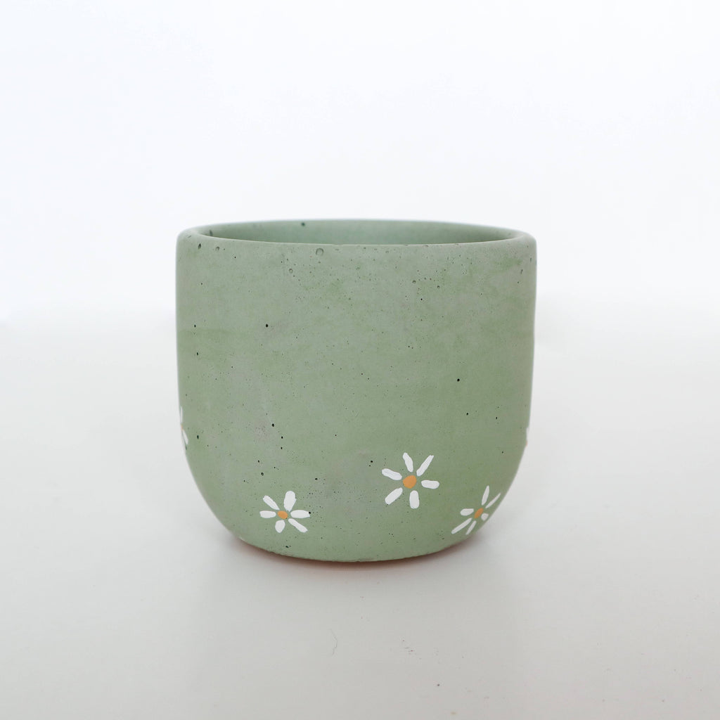Bell Planter - Green with Daisies - 3"