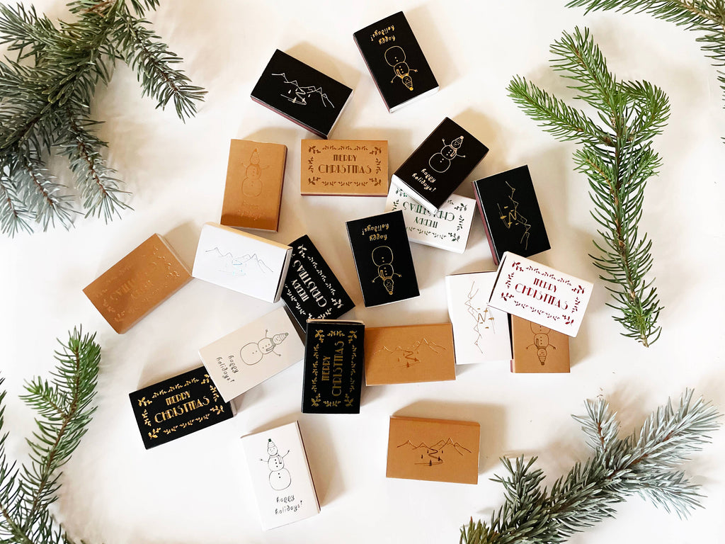 Merry Christmas Matchbox | Festive Yuletide Candle Matches - Black on White