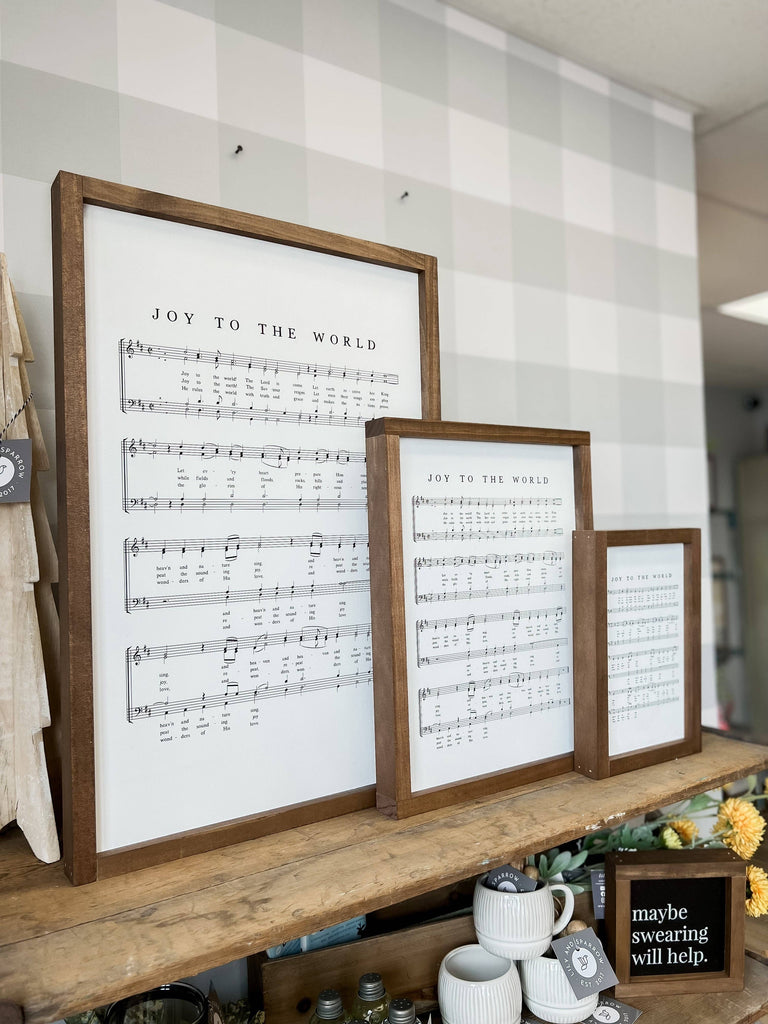 Joy to the World Hymn | Christmas Wall Decor Made in the USA - Dark Walnut / 13x17"