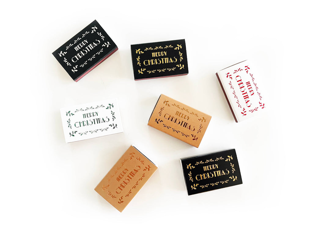 Merry Christmas Matchbox | Festive Yuletide Candle Matches - Black on White