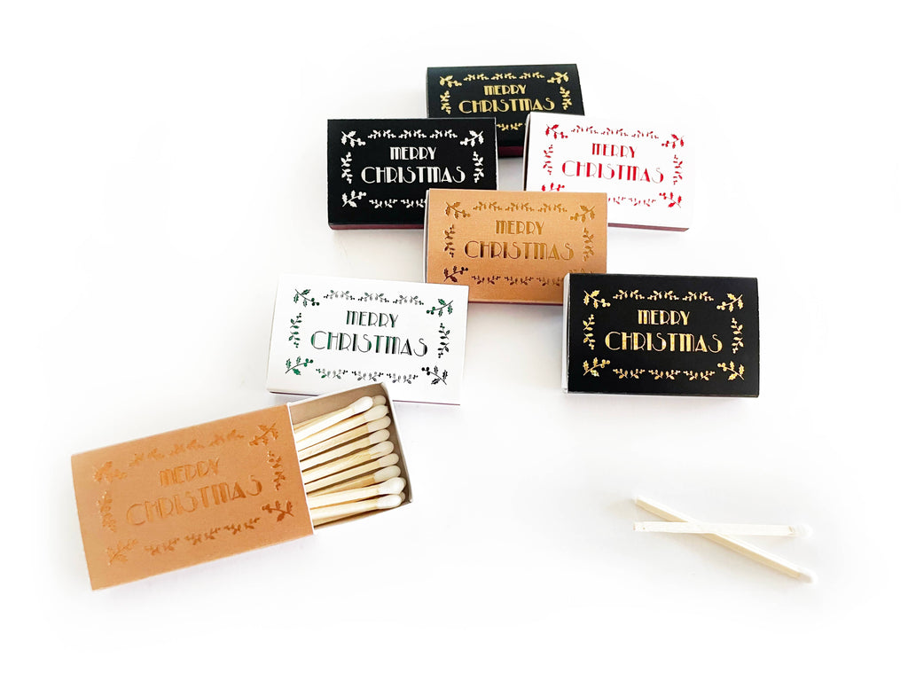 Merry Christmas Matchbox | Festive Yuletide Candle Matches - Black on White