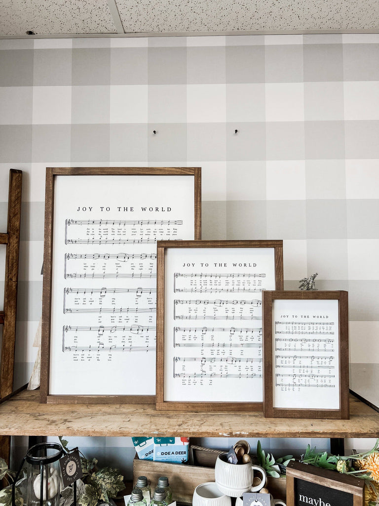 Joy to the World Hymn | Christmas Wall Decor Made in the USA - Dark Walnut / 13x17"