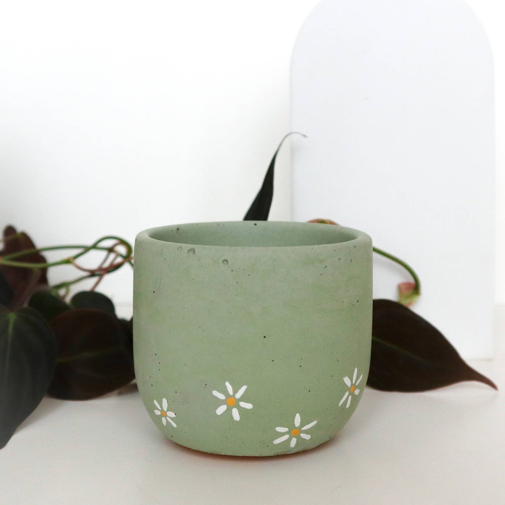 Bell Planter - Green with Daisies - 3"