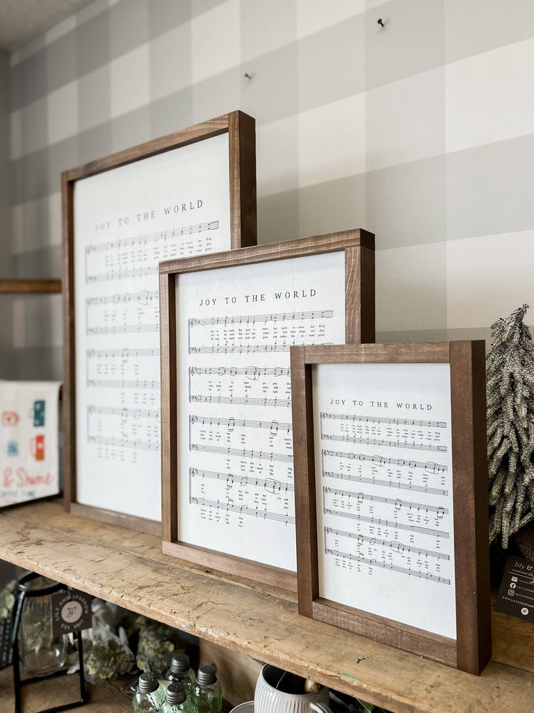 Joy to the World Hymn | Christmas Wall Decor Made in the USA - Dark Walnut / 13x17"