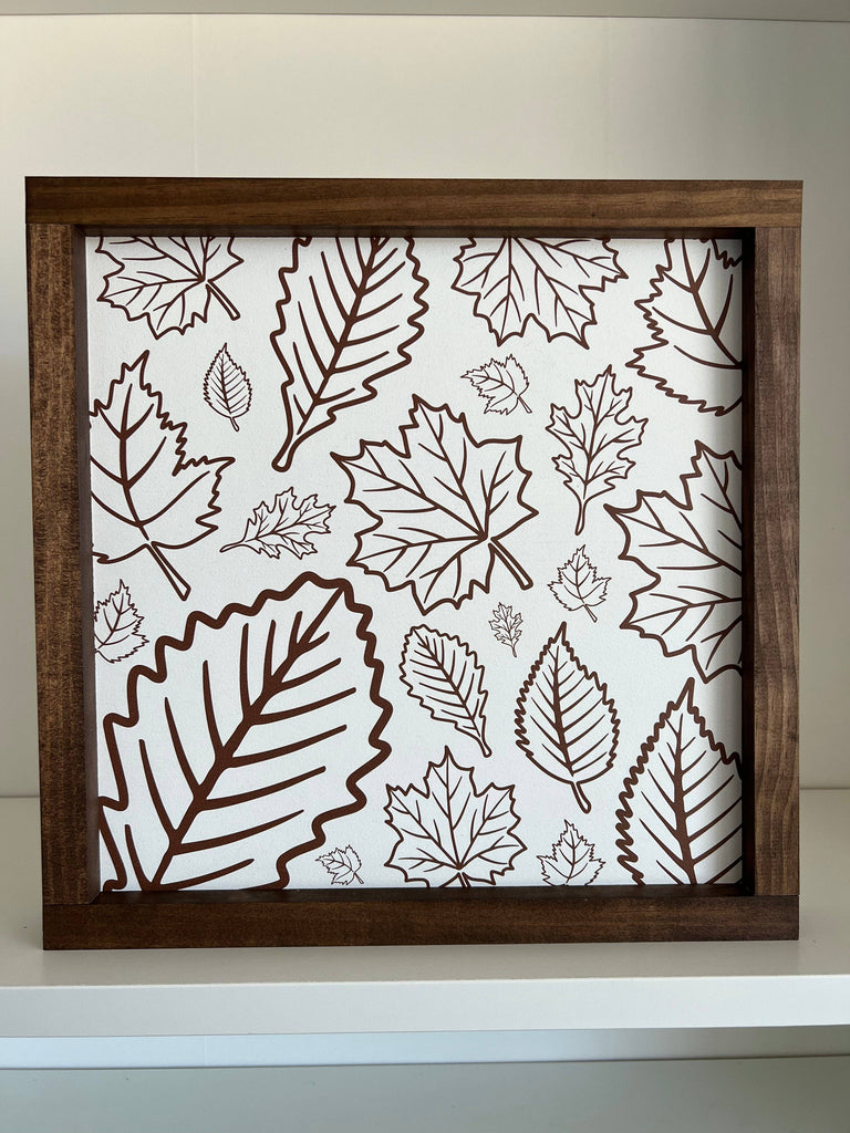 Leaf Pattern | Fall Wall Decor, Fall Home Decor - Dark Walnut / 9x9"