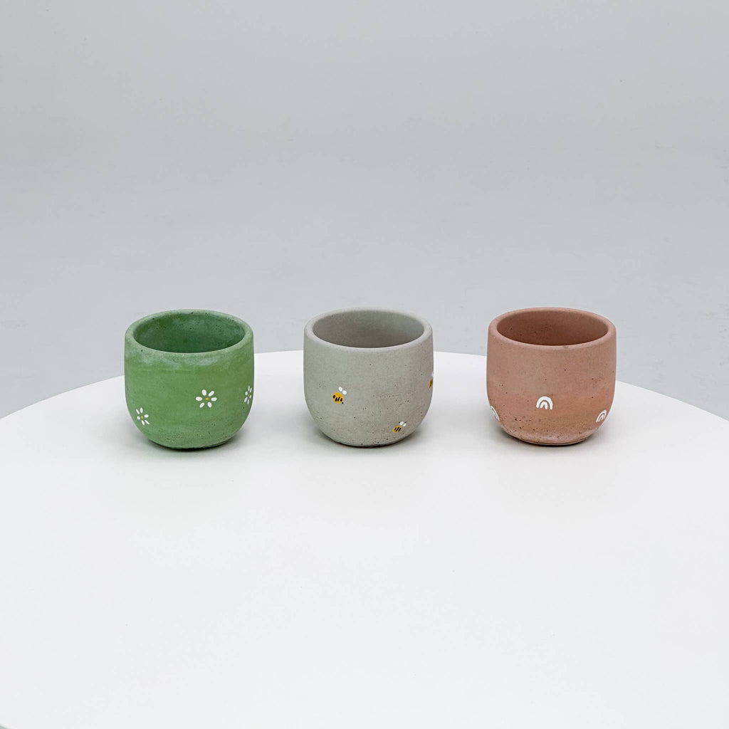 Bell Planter Painted - 4" | Plant Pot With Drainage Hole - Terra Cotta with Arches
