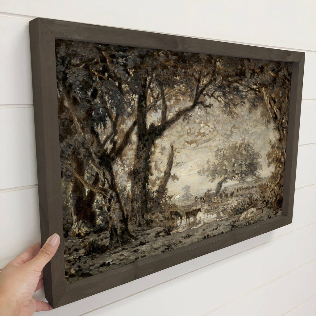 Forest Getting Dark - Forest Landscape Canvas Art - Framed  - 18x24" Large Canvas Art with Thick Wood Frame