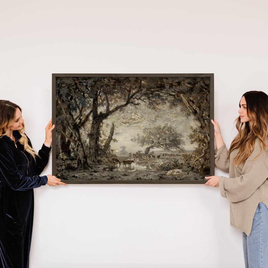 Forest Getting Dark - Forest Landscape Canvas Art - Framed  - 18x24" Large Canvas Art with Thick Wood Frame