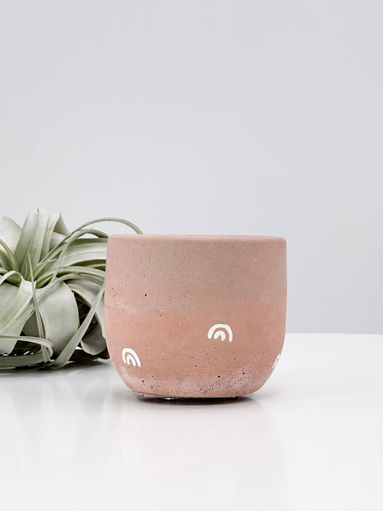 Bell Planter Painted - 4" | Plant Pot With Drainage Hole - Raw Concrete with Bees