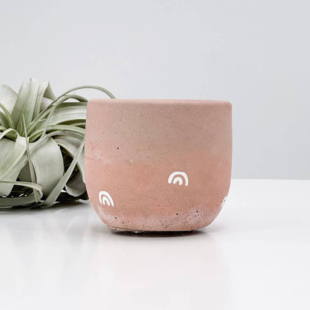Bell Planter Painted - 4" | Plant Pot With Drainage Hole - Terra Cotta with Arches