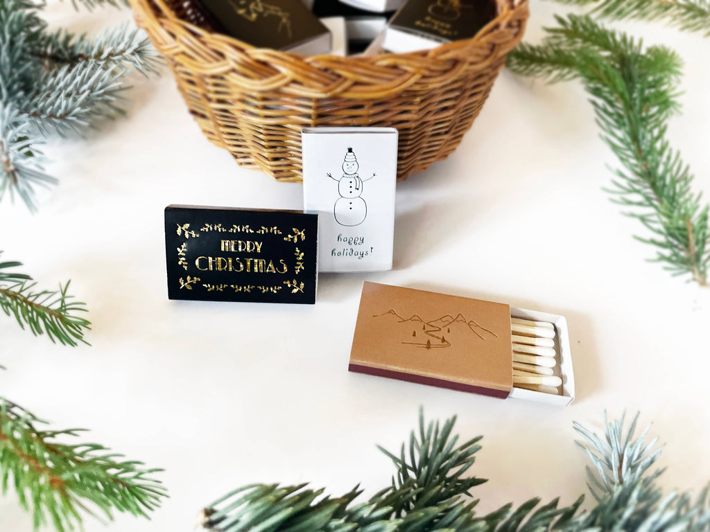 Merry Christmas Matchbox | Festive Yuletide Candle Matches - Black on White