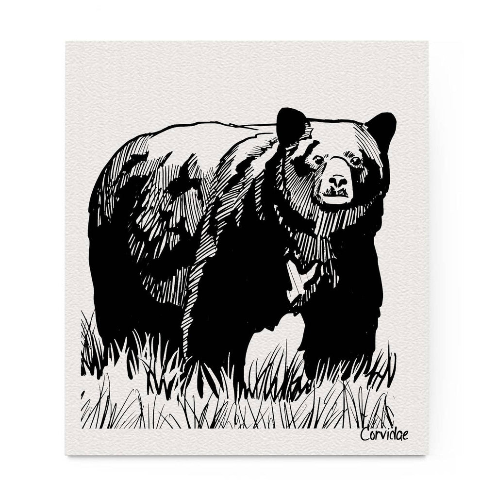 Corvidae drawings & designs - Black Bear Swedish Dishcloth