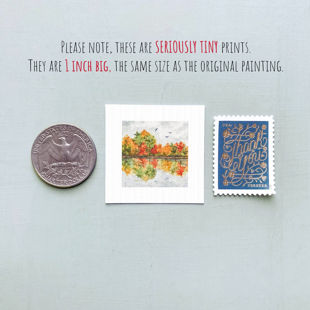 Autumn Lake Mini Art Print - 1.5"-2.5" Framed  - Wooden Wall Frame