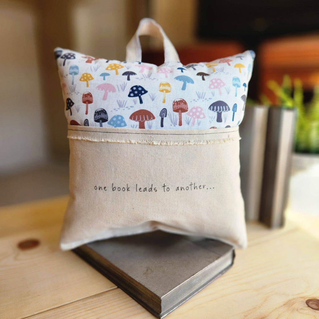 One Book Leads to Another, Reading Pillow, mushroom print