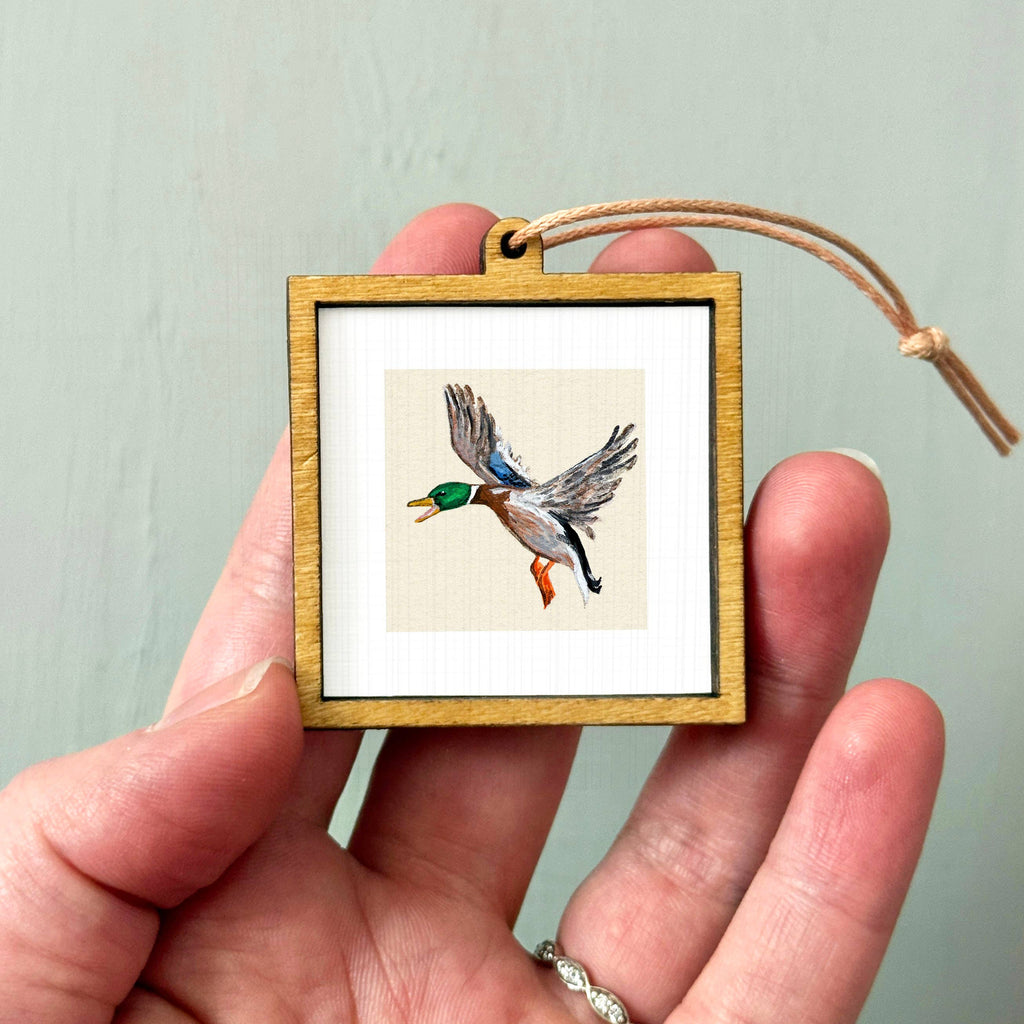 Mallard Duck Mini Art Print - 1.5"-2.5" Framed  - Wooden Wall Frame