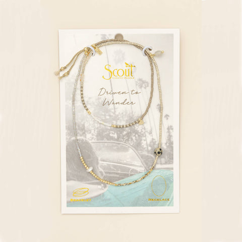 Mixed Media Wrap Bracelet/Necklace - Magic/Labradorite/Gold