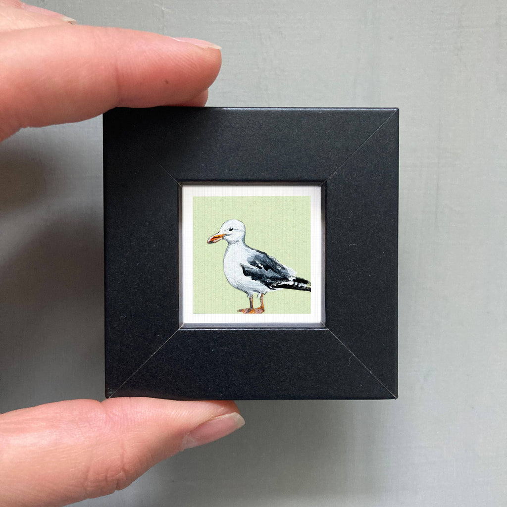 Seagull Mini Art Print - 1.5"-2.5" Framed  - White Frame
