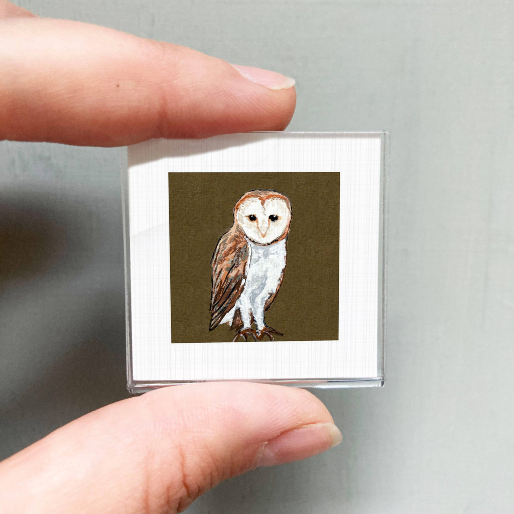 Barn Owl Mini Art Print - 1.5"-2.5" Framed  - Wooden Wall Frame