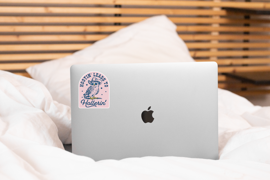 Hootin' Leads to Hollerin' Sticker - cowboy, owl, western