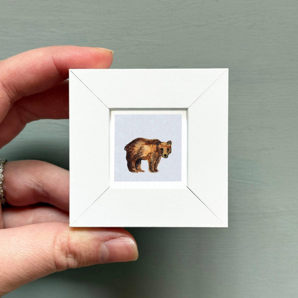 Bear Mini Art Print - 1.5"-2.5" Framed  - Wooden Wall Frame