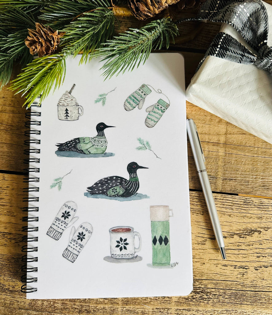 Winter Loons watercolor illustrated soft cover journal