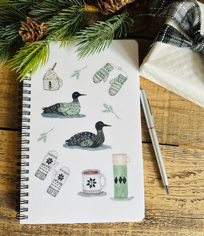 Winter Loons watercolor illustrated soft cover journal