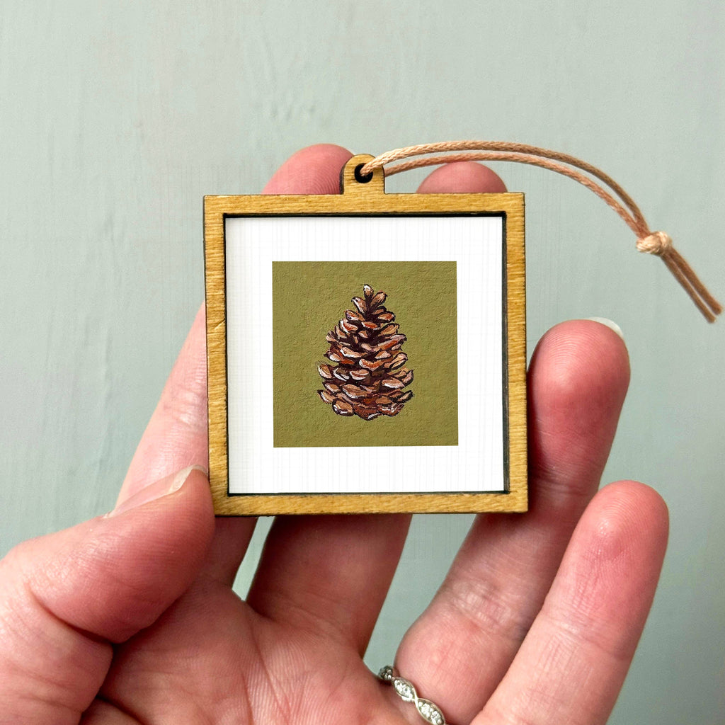 Pine Cone Mini Art Print - 1.5"-2.5" Framed  - Wooden Wall Frame