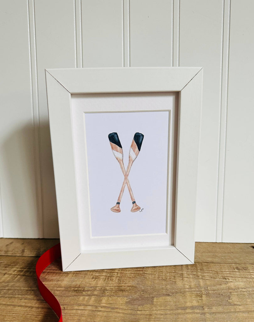 Framed watercolor 4x6 art-Boat paddles