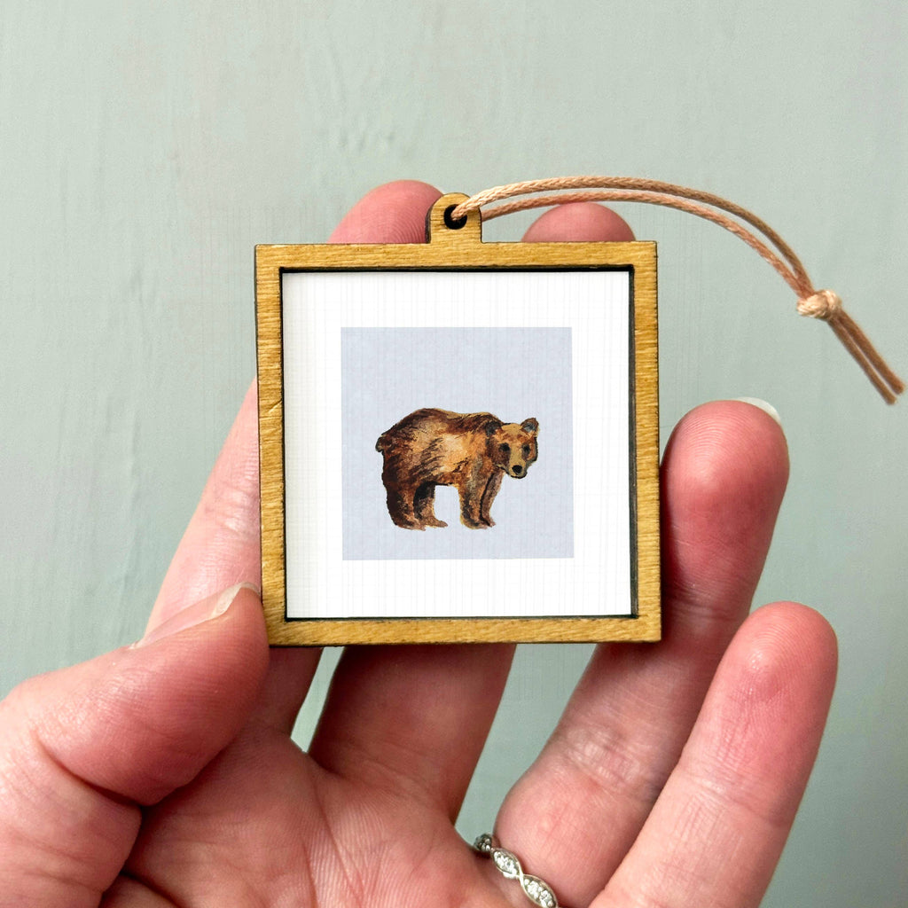 Bear Mini Art Print - 1.5"-2.5" Framed  - Wooden Wall Frame