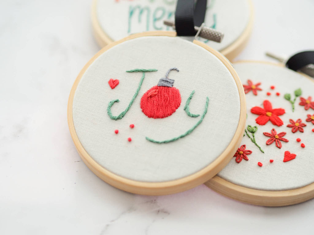 Hand Embroidered Christmas Ornaments: Very Merry