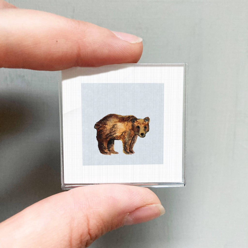 Bear Mini Art Print - 1.5"-2.5" Framed  - Wooden Wall Frame