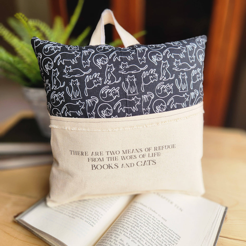 Books and Cats, Reading Pillow, cat print