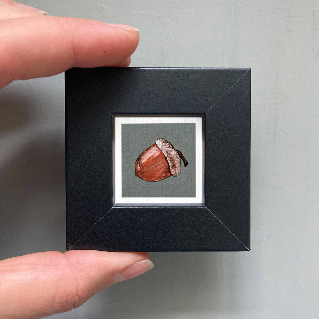 Acorn Mini Art Print - 1.5"-2.5" Framed  - Wooden Wall Frame