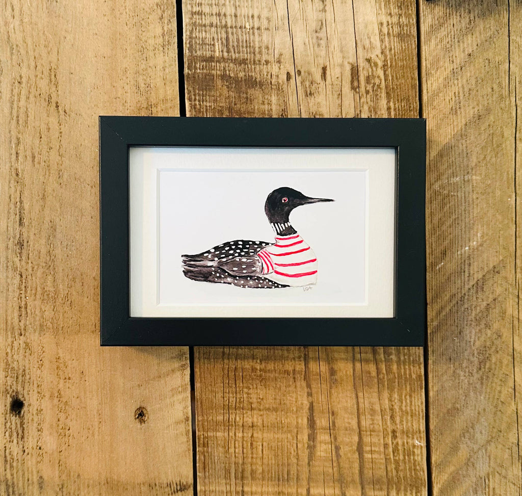 Framed watercolor 4x6 art-T-shirt loon
