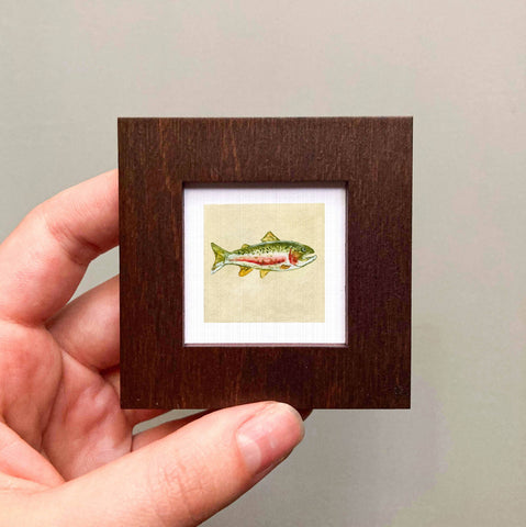 Rainbow Trout Mini Art Print - 1.5"-2.5" Framed - Wooden Wall Frame