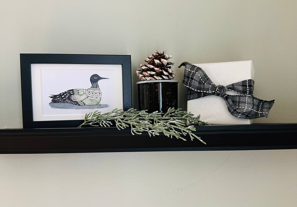 Framed 4x6 watercolor illustrated art- Sweater Loon