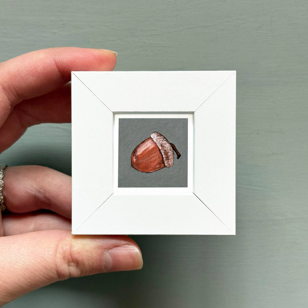 Acorn Mini Art Print - 1.5"-2.5" Framed  - Wooden Wall Frame