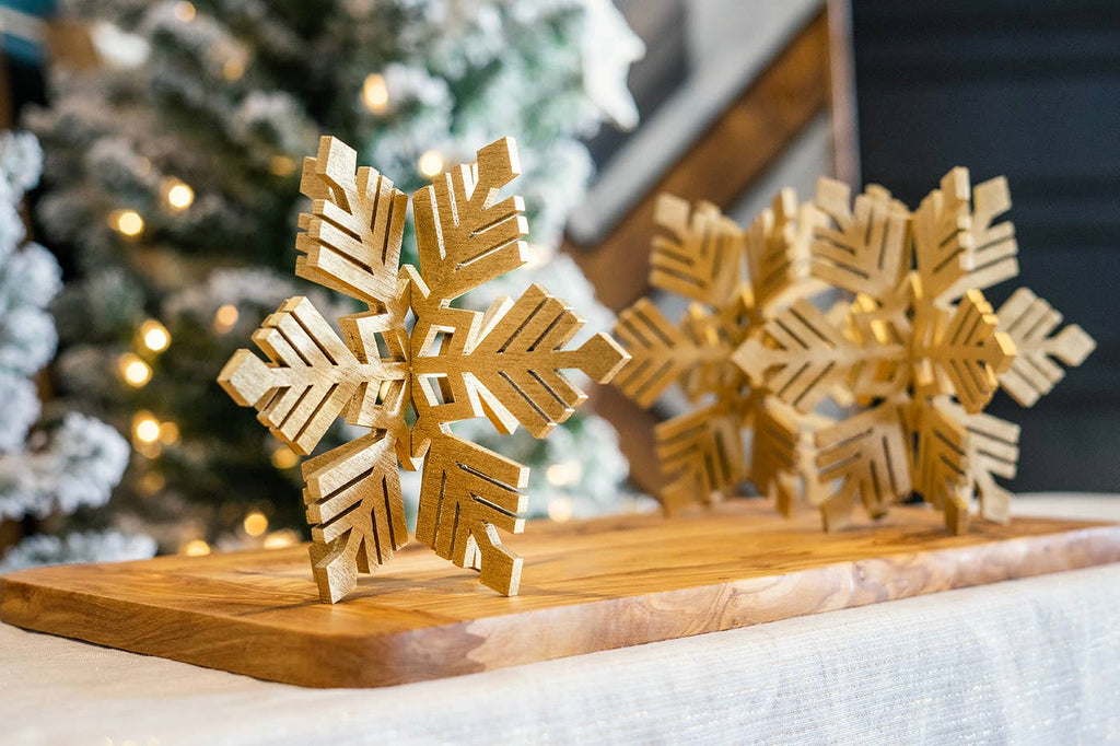 Gold Winter Wonderland Wood Snowflake, Hanging or Tabletop