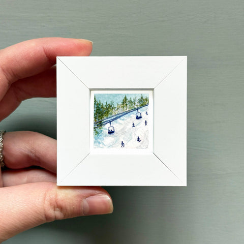 Skiing Snowboarding Mini Art Print - 1.5"-2.5" Framed - White Frame
