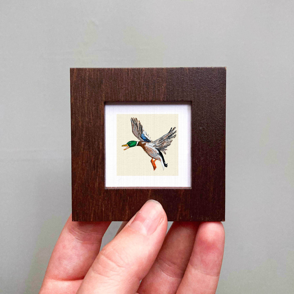 Mallard Duck Mini Art Print - 1.5"-2.5" Framed  - Wooden Wall Frame