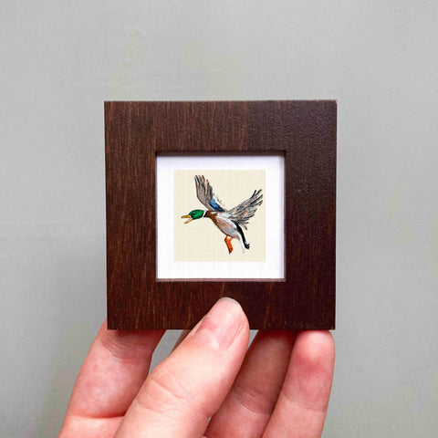Mallard Duck Mini Art Print - 1.5"-2.5" Framed  - Wooden Wall Frame