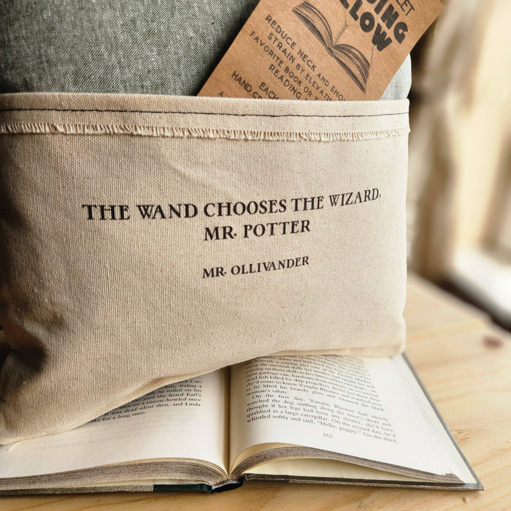 The Wand Chooses the Wizard, Reading Pillow, green linen
