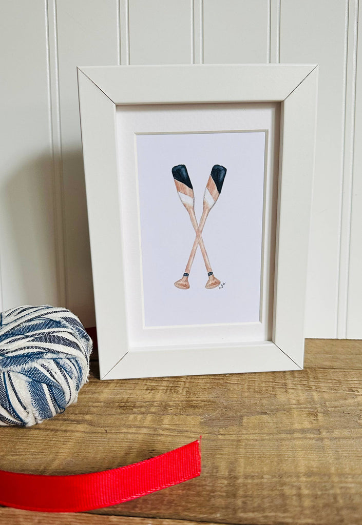 Framed watercolor 4x6 art-Boat paddles