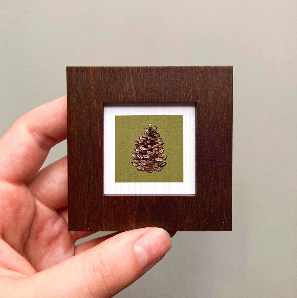 Pine Cone Mini Art Print - 1.5"-2.5" Framed  - Wooden Wall Frame